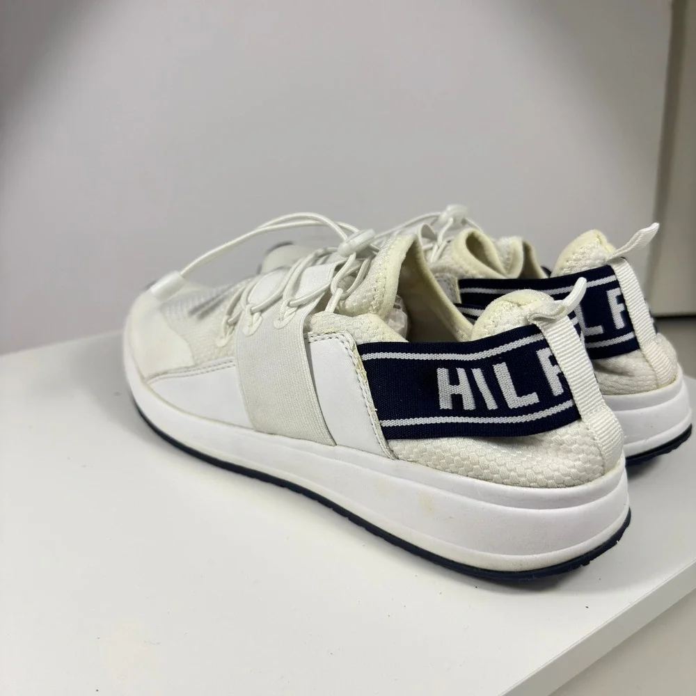 Tommy Hilfiger TWROOTS Sneakers Womens 8.5 White Navy Blue Bungee Logo Strap